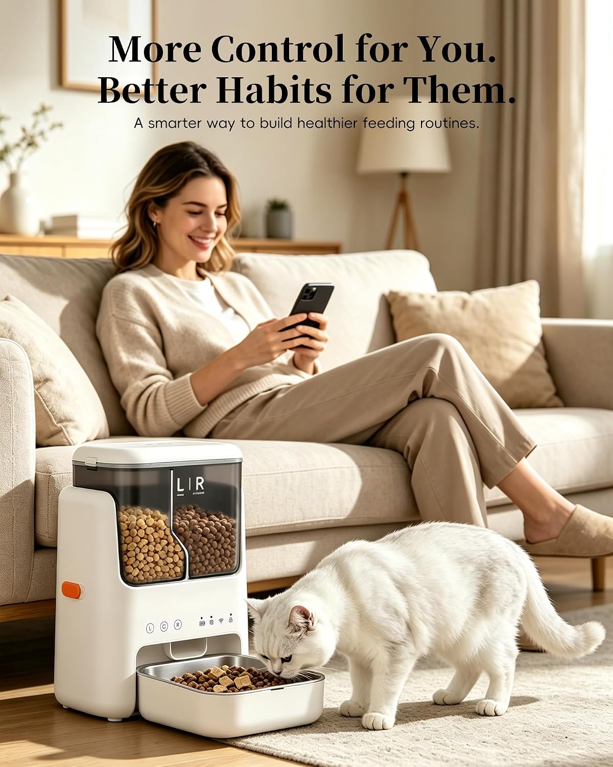 Automatic Cat Feeder, Dual Hopper for Meals & Treats, App Control
