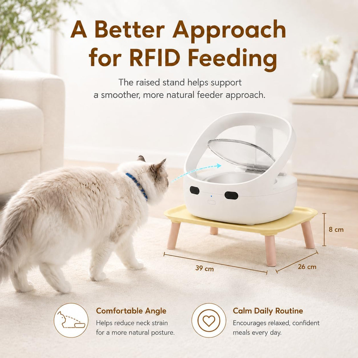 RFID Cat Feeder Raised Stand, More Natural Feeding Setup