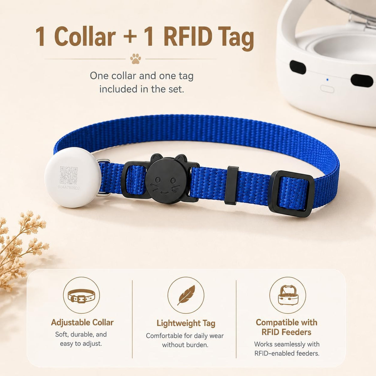 RFID-Sensor und Halsband für RFID-Katzenfutterautomat, 1 Set