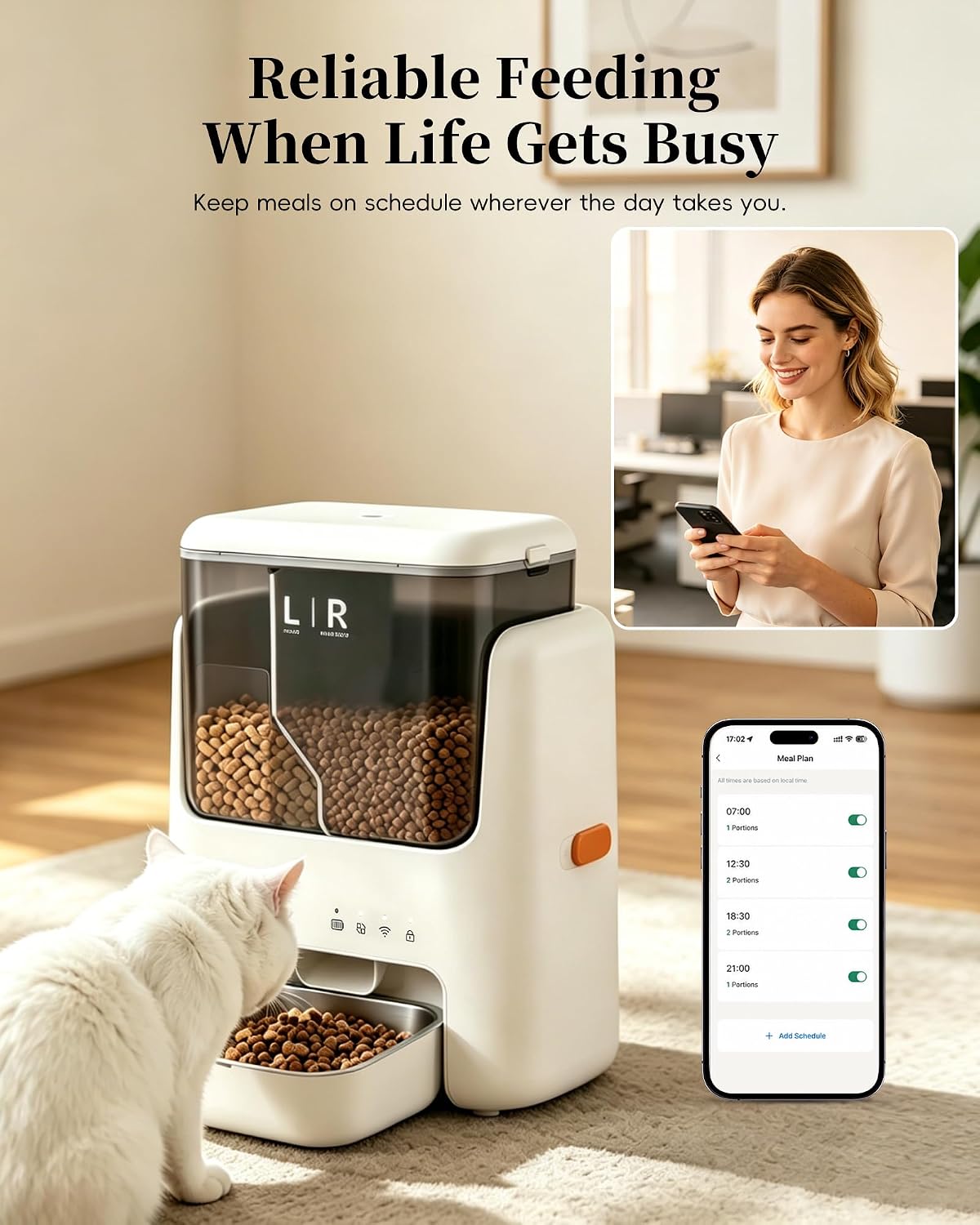 Automatic Cat Feeder, Dual Hopper for Meals & Treats, App Control