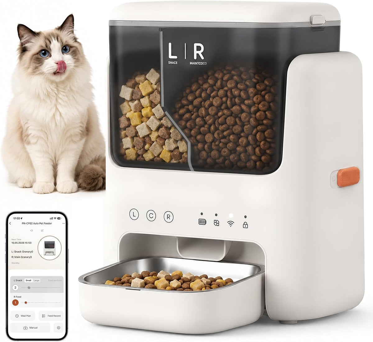 Automatic Cat Feeder, Dual Hopper for Meals & Treats, App Control
