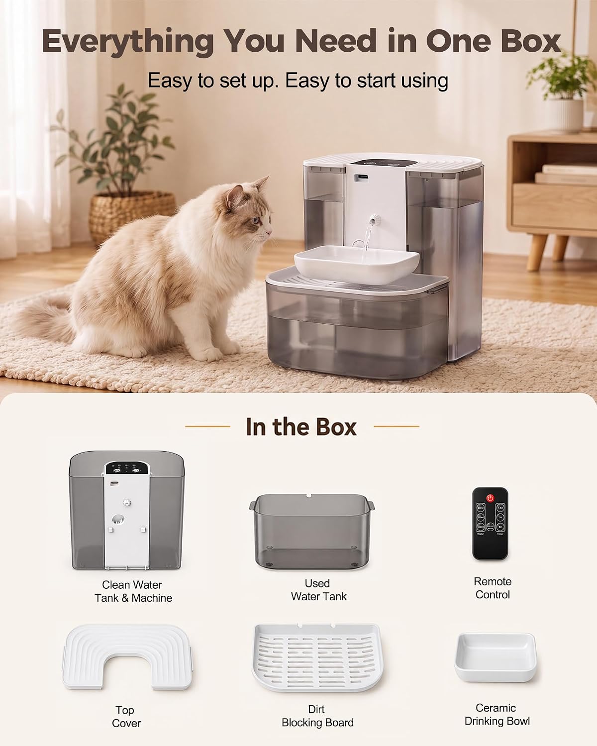 Automatic Cat Water Fountain, Dual Clean & Waste Tanks