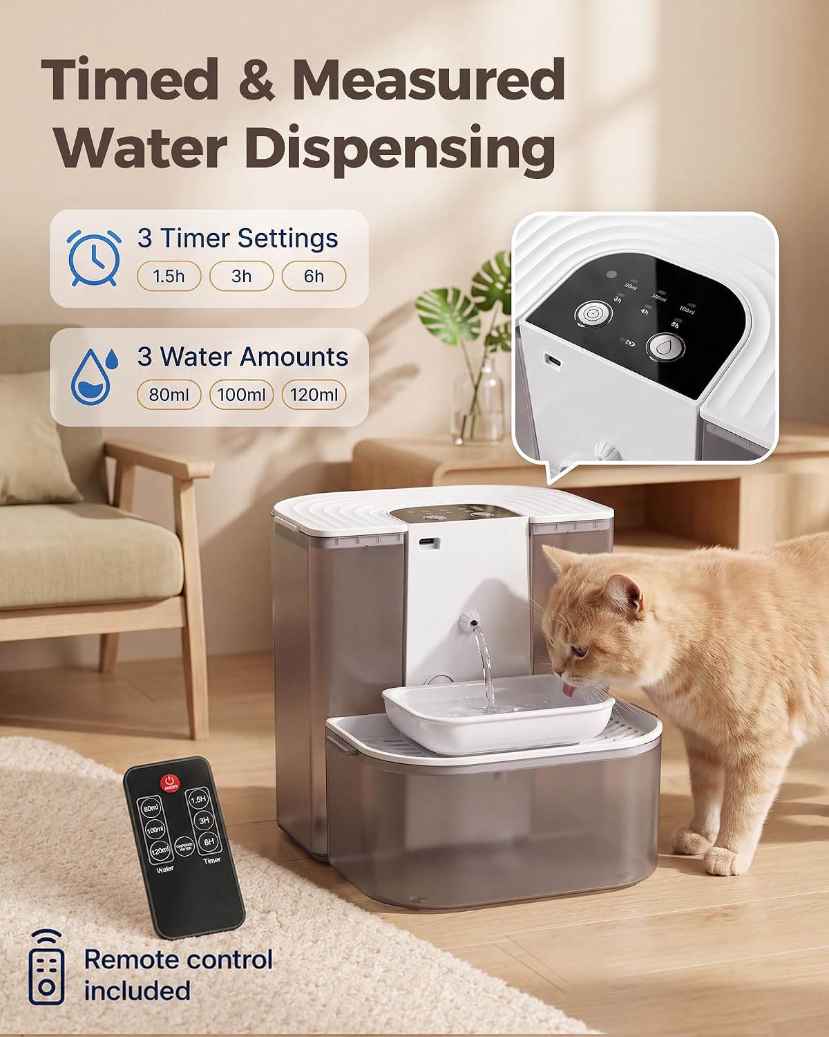 Automatic Cat Water Fountain, Dual Clean & Waste Tanks