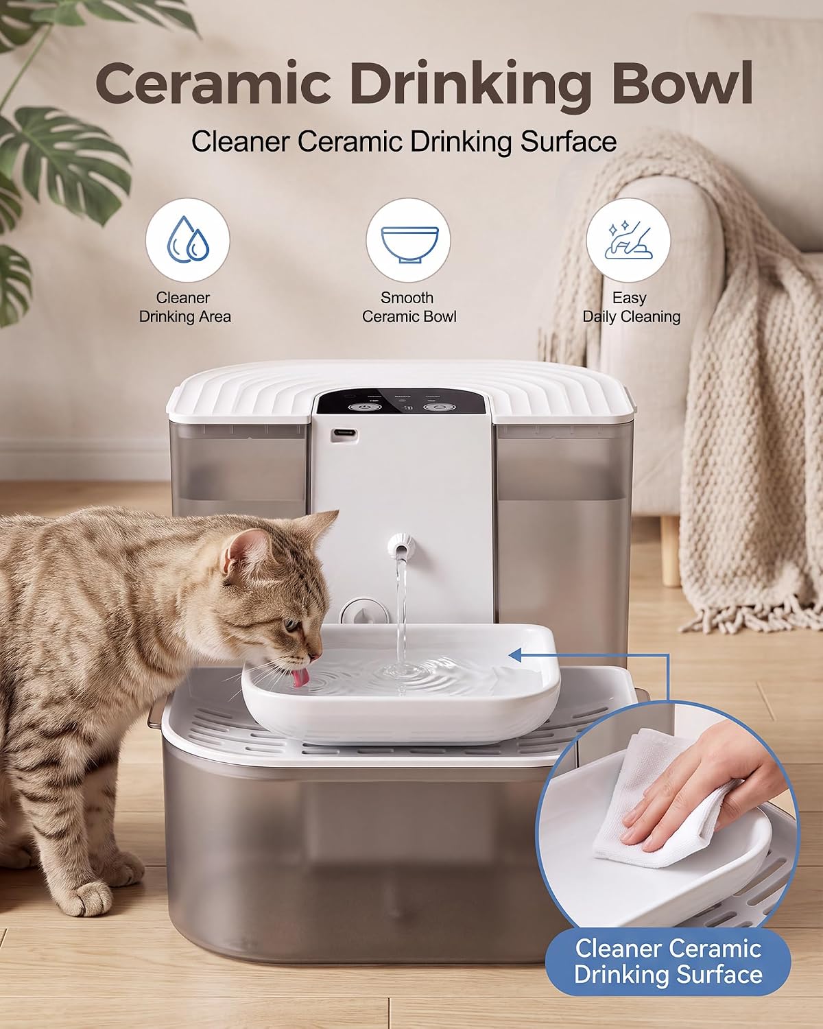 Automatic Cat Water Fountain, Dual Clean & Waste Tanks