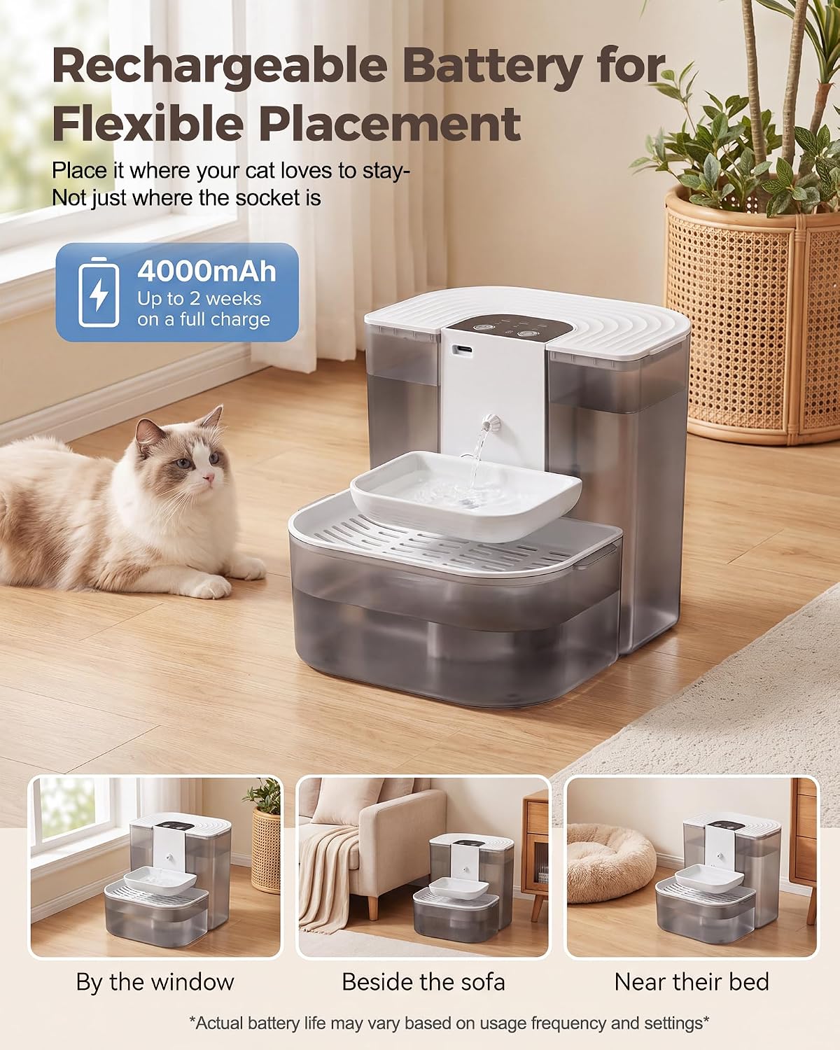 Automatic Cat Water Fountain, Dual Clean & Waste Tanks